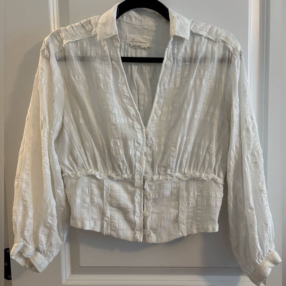 Anthropologie smocked button down blouse